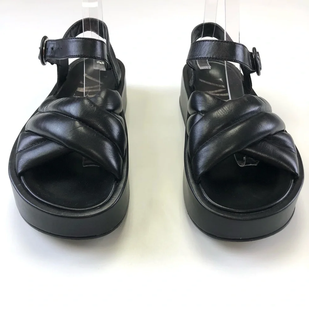 Zara black leather quilted puffy platform sandals Size 38 7.5 Minimalist - Picture 3 of 12